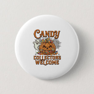 Candy Collectors Welcome Pumpkin Ghost Spider Web 2 Inch Round Button