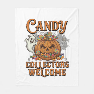 Candy Collectors Welcome Pumpkin Ghost Spider Web Fleece Blanket