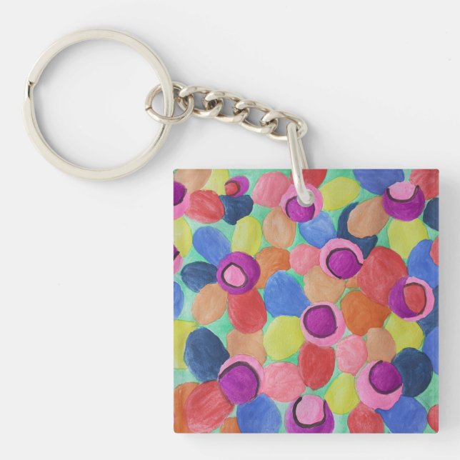 Candy Colored Flowers Acrylic Key Ring (Front)