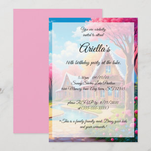 Candy Coloured Lake House Sweet 16 Birthday Invitation
