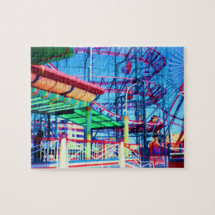 Candy Coloured Vintage Rollercoaster Jigsaw Puzzle