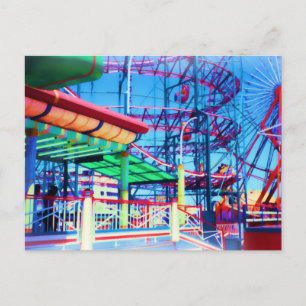 Candy Coloured Vintage Rollercoaster Postcard