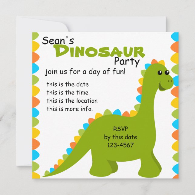 Candy Colours Dino Invitation (Front)