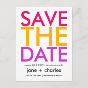 Candy Colours Pink, Orange & Purple Save the Date Announcement Postcard
