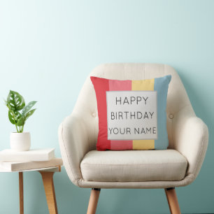 Candy Colours Striped Happy Birthday Throw Pillow
