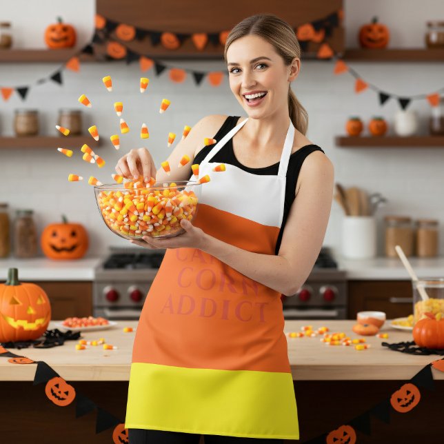 Candy Corn Addict Funny Halloween Apron (Candy Corn Addict? If you can't get enough of candy corn - here's your apron)