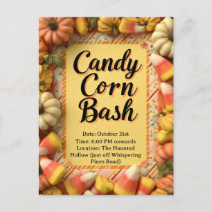 Candy Corn Bash Halloween Party  Invitation Postcard