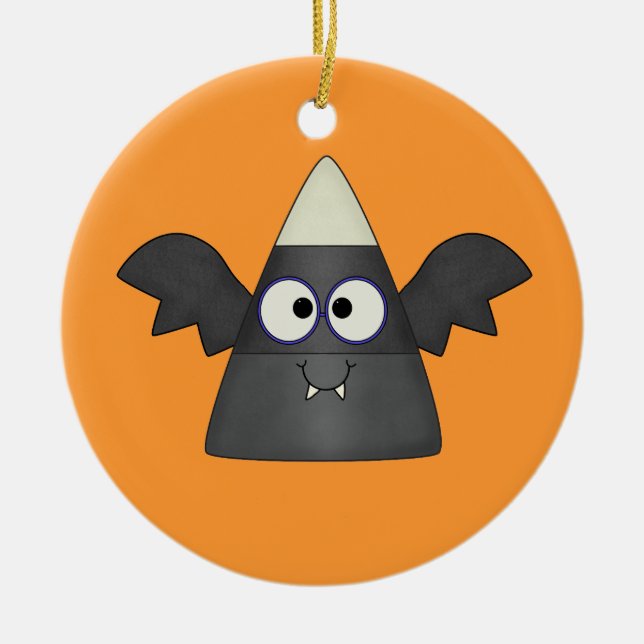 Candy Corn Bat Ceramic Ornament (Front)