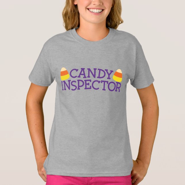 Candy Corn, Candy Inspector Fun Halloween T-Shirt (Front)
