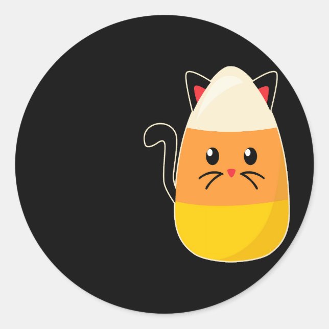 Candy Corn Cat Halloween Classic Round Sticker (Front)