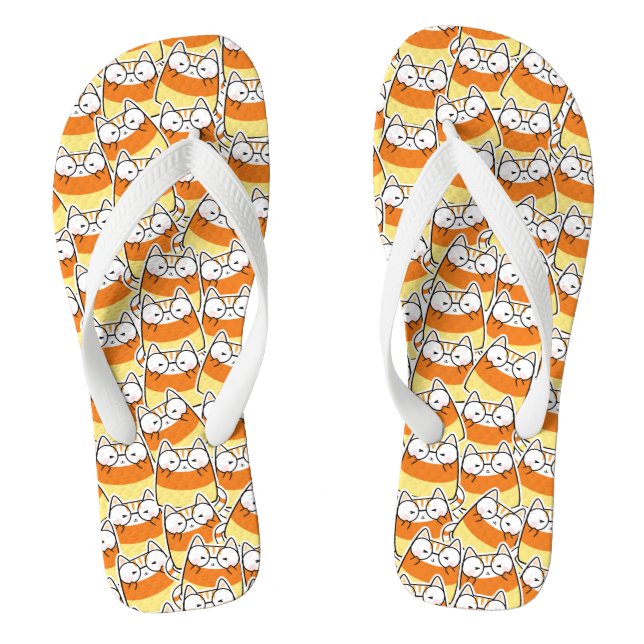 Candy Corn Cat Pattern Flip Flops (Footbed)