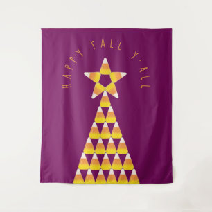 Candy Corn Christmas Tree Fall Pillar Candle Tapestry