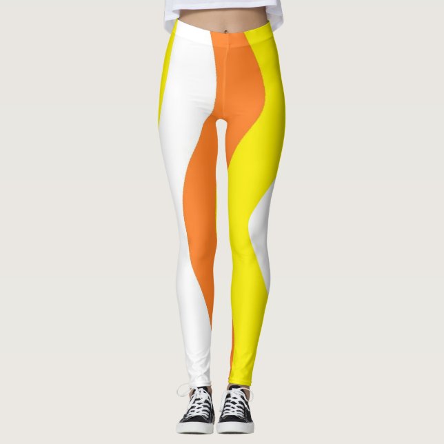 Candy Corn Colours Leggings Striped Stretch Pants  (Front)