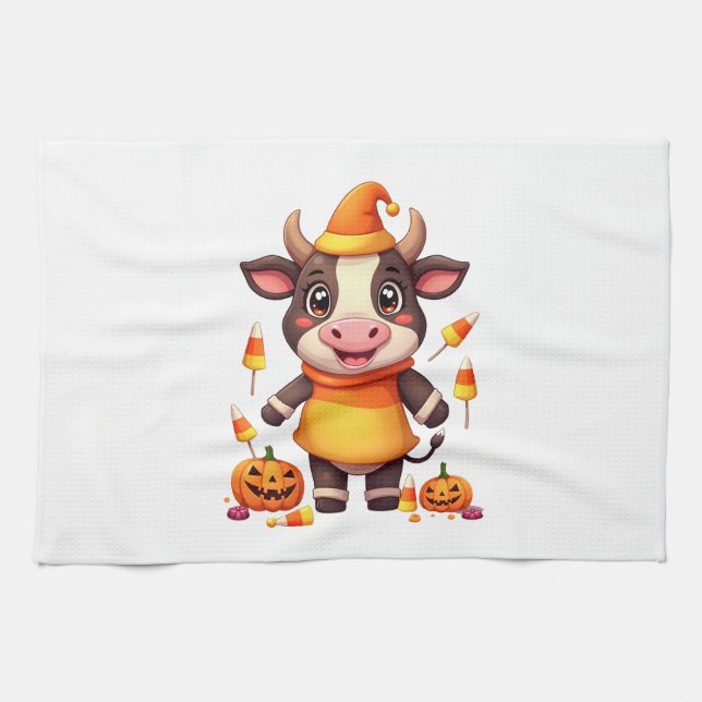 Candy Corn Cow Kitchen Towel (Horizontal)