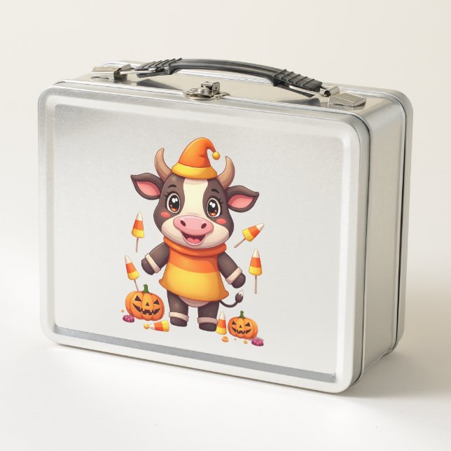 Candy Corn Cow Metal Lunch Box (Front)