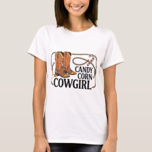 Candy Corn Cowgirl Western Halloween T-Shirt