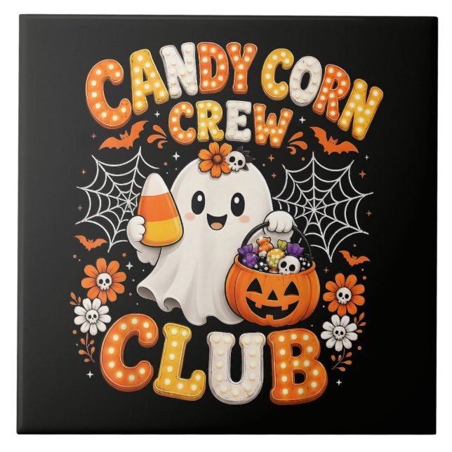 Candy Corn Crew Ghost Halloween Tile (Front)