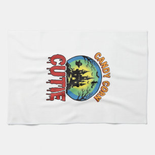 Candy Corn Cutie Vintage Halloween Castle Design_1 Kitchen Towel