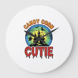 Candy Corn Cutie Vintage Halloween Castle Design_1 Large Clock
