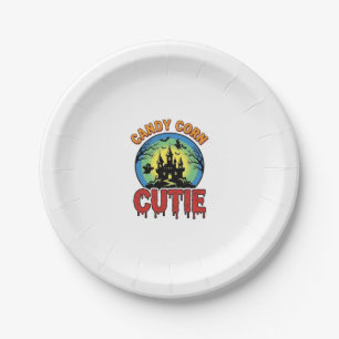 Candy Corn Cutie Vintage Halloween Castle Design_1 Paper Plate