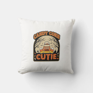 Candy Corn Cutie Vintage Halloween Vector Design_1 Throw Pillow