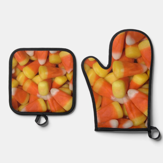 Candy Corn Design Oven Mitt & Pot Holder Set (Front)