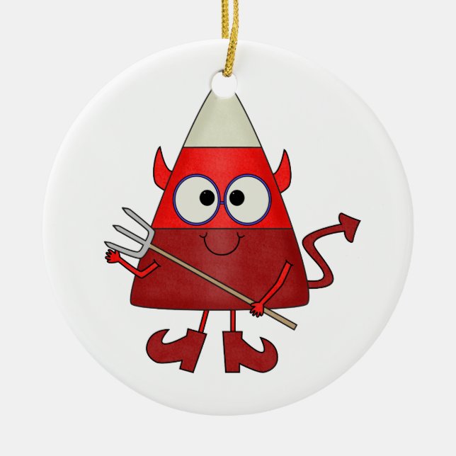 Candy Corn Devil Halloween Ceramic Ornament (Front)