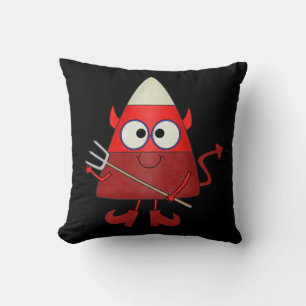 Candy Corn Devil Halloween Throw Pillow
