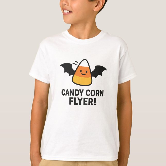 Candy Corn Flyer Cute Halloween Bat Design T-Shirt (Front)