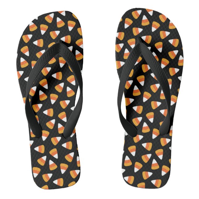 Candy Corn Halloween Black and Orange Flip Flops (Footbed)