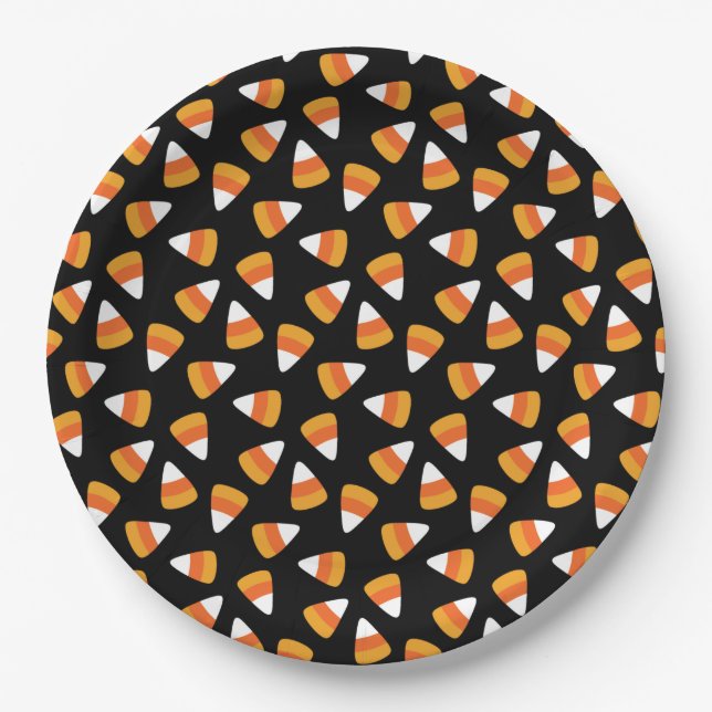 Candy Corn Halloween Black and Orange Paper Plate (Front)