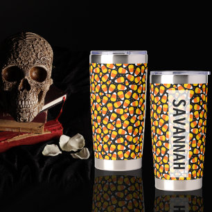 Candy Corn Halloween Custom Name Water Bottle Insulated Tumbler