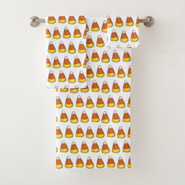 Candy Corn Halloween Thanksgiving Autumn Fall Bath Towel Set (Insitu)