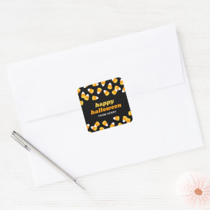 Candy Corn Happy Halloween Party Favor Square Sticker