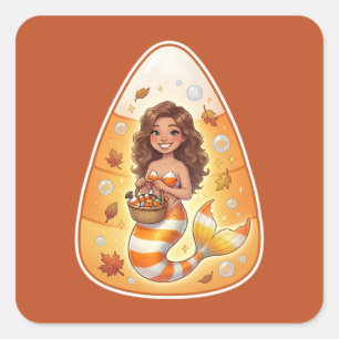 Candy Corn Mermaid Square Sticker