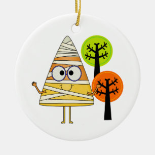Candy Corn Mummy Halloween Ceramic Ornament