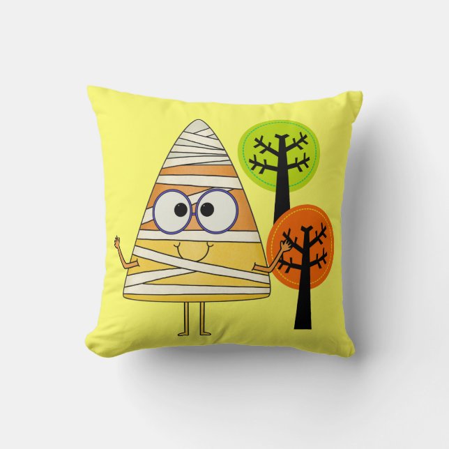 Candy Corn Mummy Halloween Throw Pillow (Front)