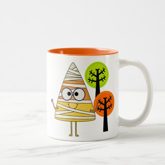 Candy Corn Mummy Halloween Two-Tone Coffee Mug (Right)