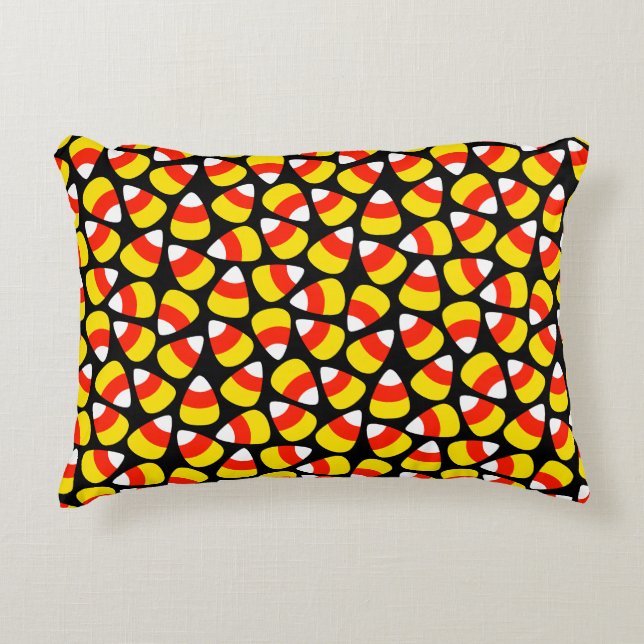 Candy Corn Pattern Black Halloween Accent Pillow (Front)