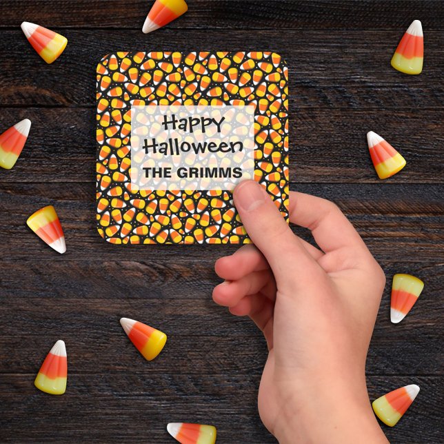 Candy Corn Pattern Halloween Custom Square Sticker (Creator Uploaded)