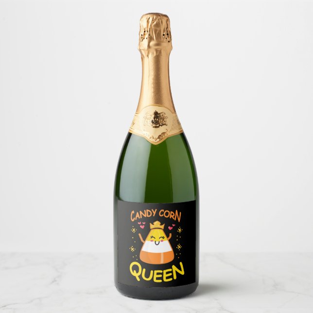 Candy Corn Queen Cute Halloween Kawaii Crown Sparkling Wine Label (Front)