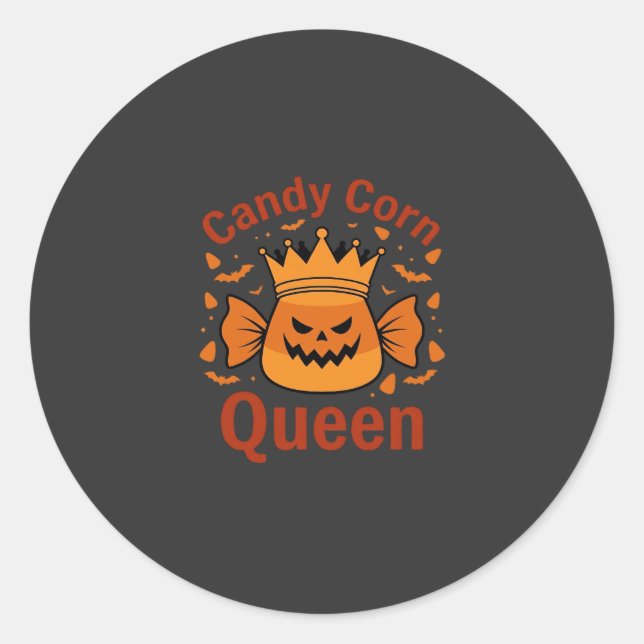 Candy Corn Queen Halloween Crown Bats_1 Classic Round Sticker (Front)