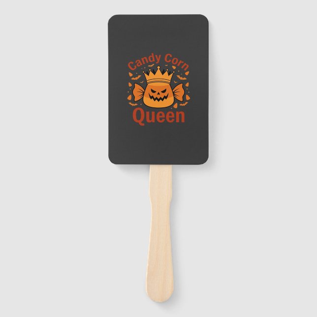 Candy Corn Queen Halloween Crown Bats_1 Hand Fan (Front)