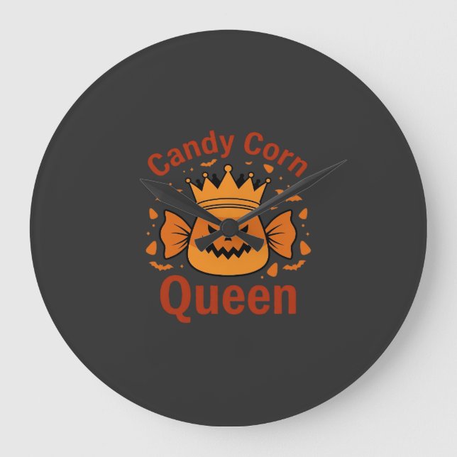 Candy Corn Queen Halloween Crown Bats_1 Large Clock (Front)