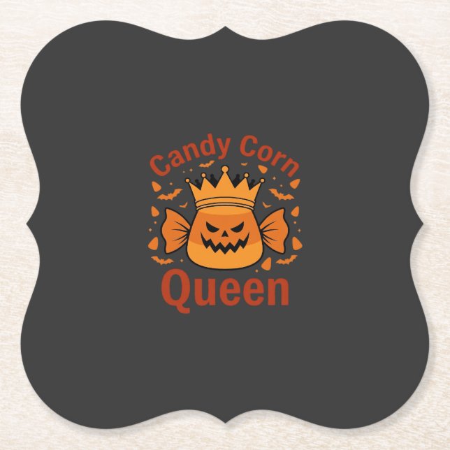 Candy Corn Queen Halloween Crown Bats_1 Paper Coaster (Front)