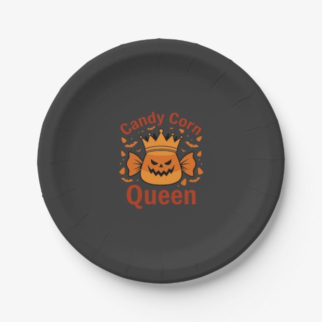 Candy Corn Queen Halloween Crown Bats_1 Paper Plate (Front)