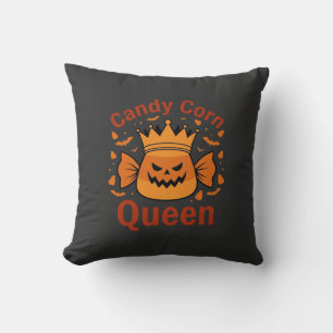 Candy Corn Queen Halloween Crown Bats_1 Throw Pillow