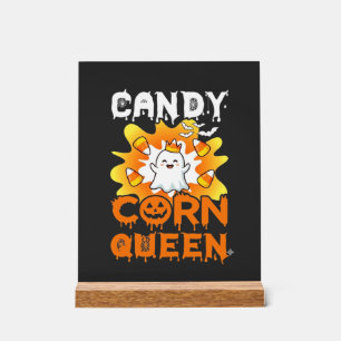 Candy Corn Queen Halloween Ghost Bats Spider Web Acrylic Sign