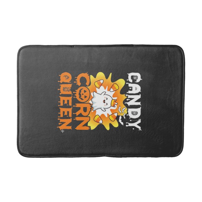 Candy Corn Queen Halloween Ghost Bats Spider Web Bath Mat (Front)