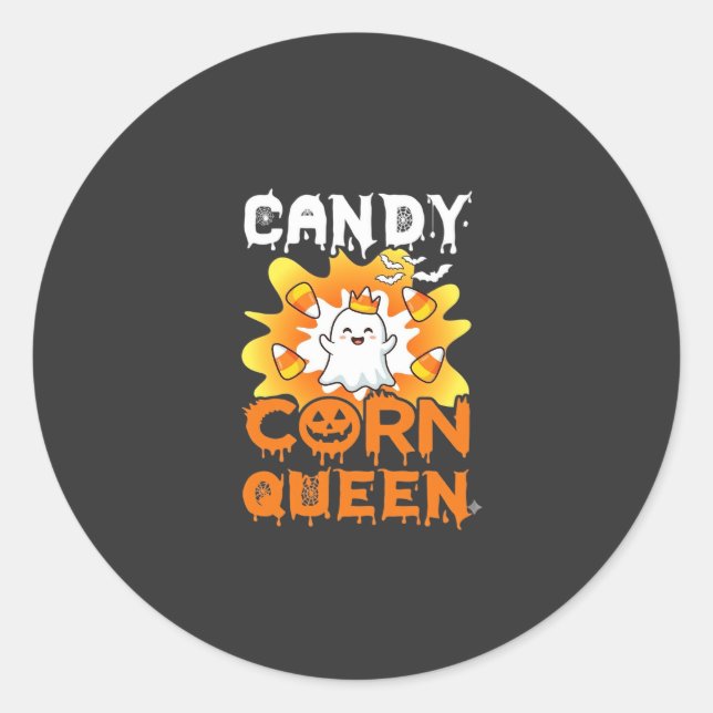 Candy Corn Queen Halloween Ghost Bats Spider Web Classic Round Sticker (Front)